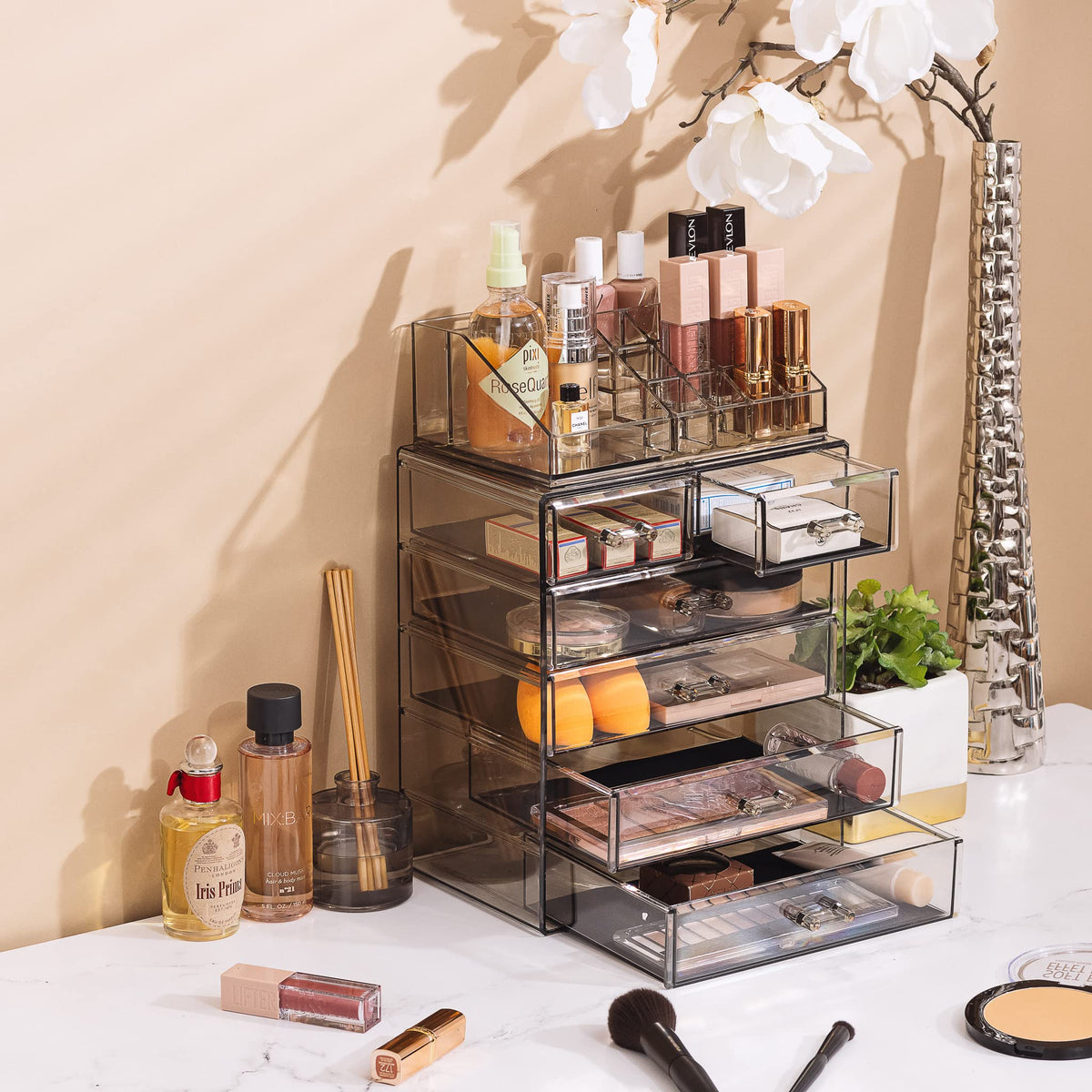 Sorbus acrylic unit includes shelf liner to protect and stabilize items