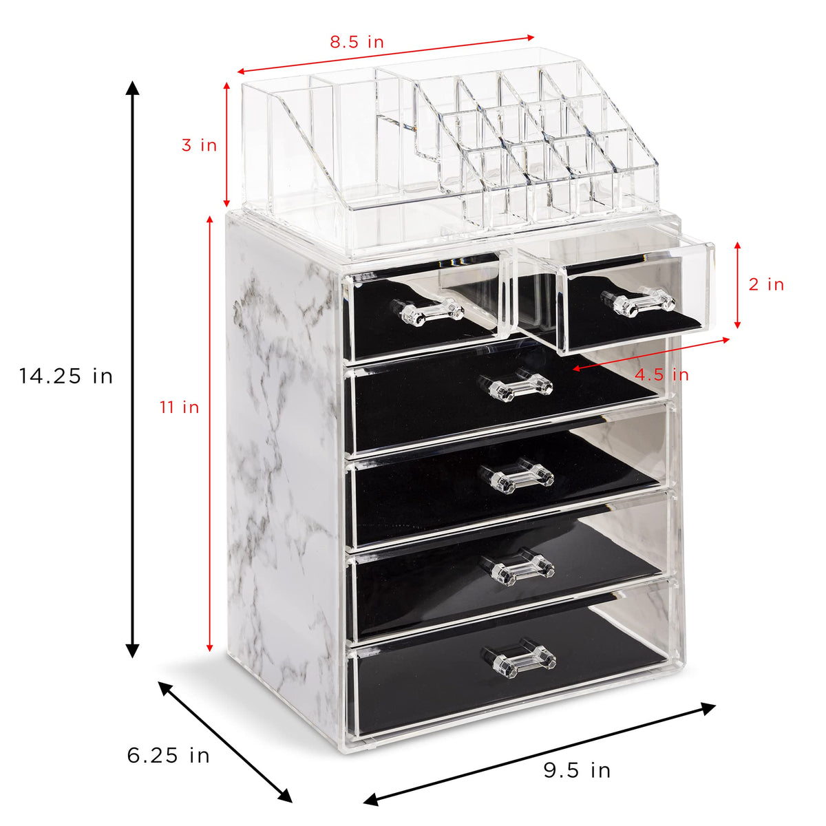 Sorbus acrylic makeup organizer small side-by-side drawers store lipsticks and tools