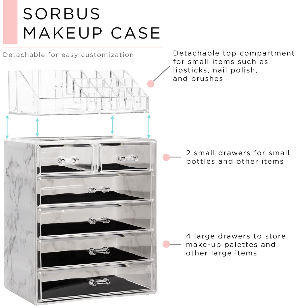 Sorbus acrylic makeup organizer top compartment keeps brushes ready for daily use