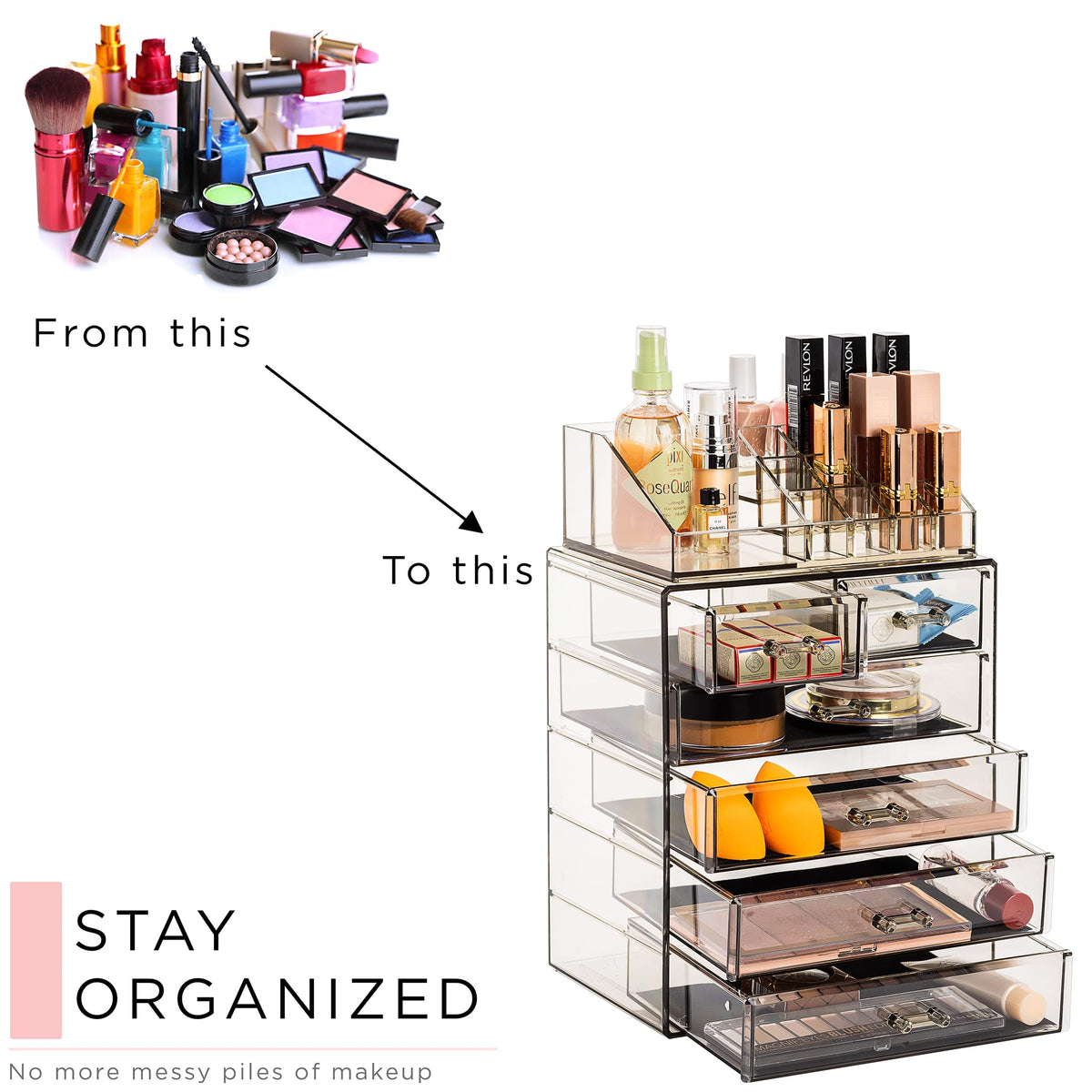 Sorbus six-drawer organizer fits on countertops for everyday beauty routines