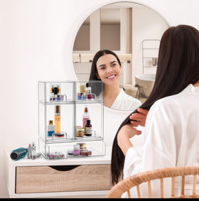 Two small and two tall organizers fit on countertops or vanities
