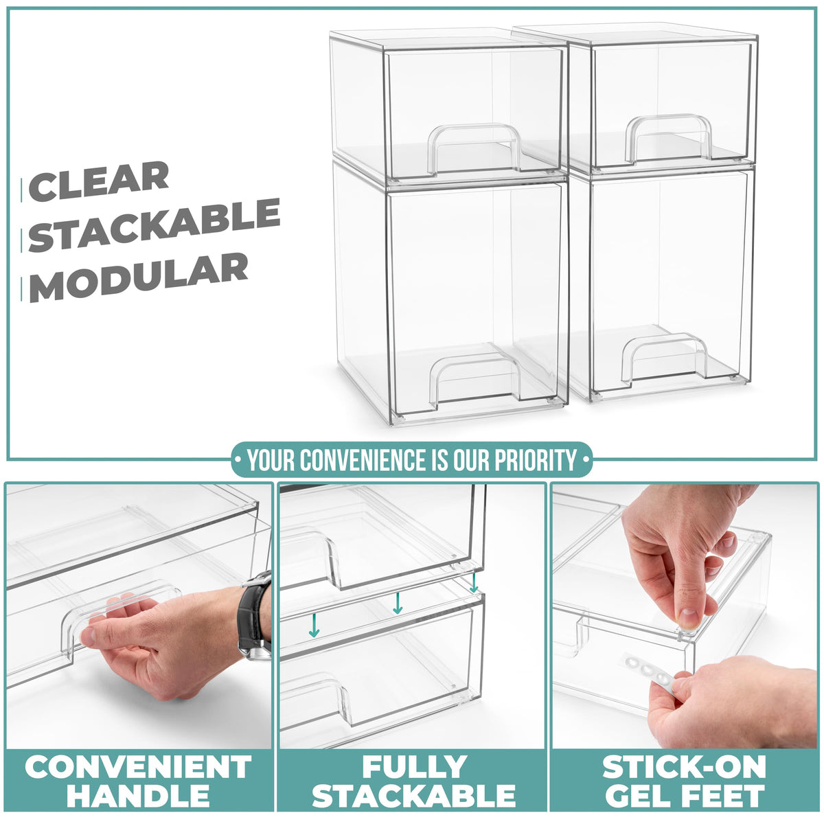 Tall 7.6 inch units hold taller bottles and wider items