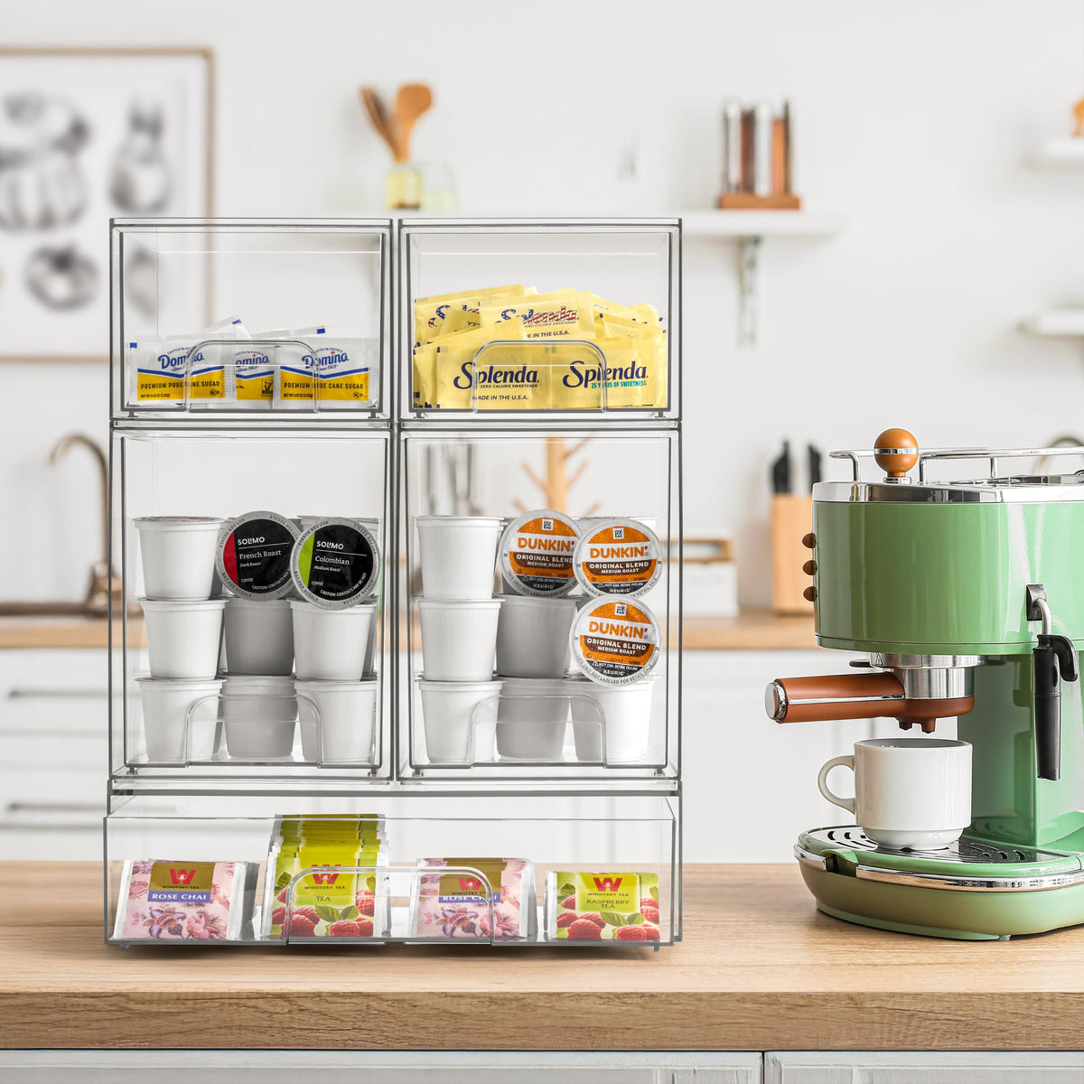 Smooth glide drawers provide easy access to daily essentials