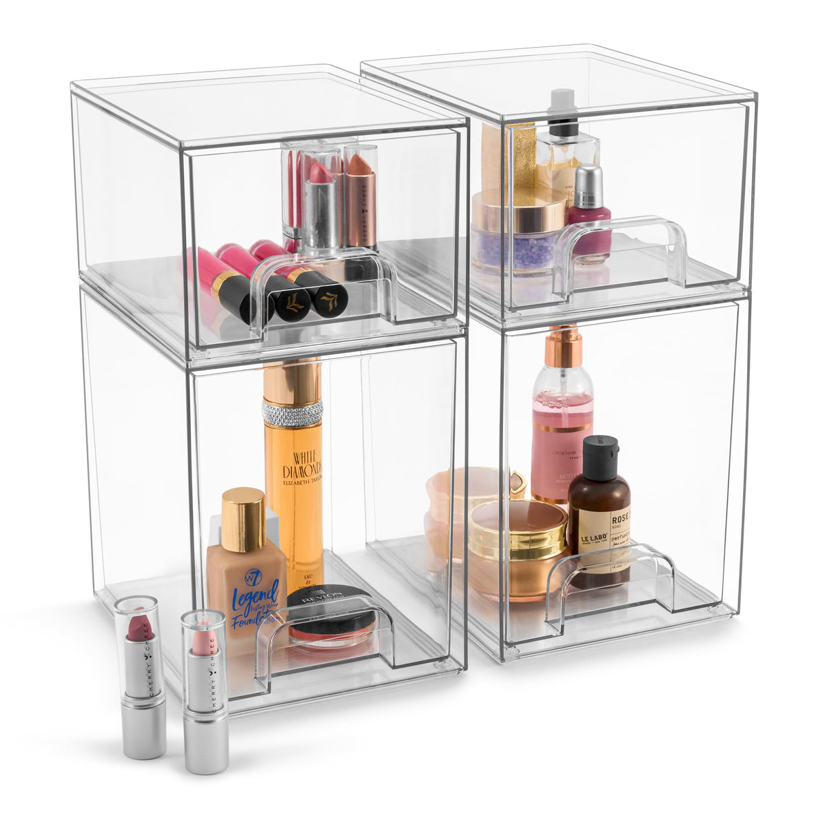 Clear containers suit medicine cabinets bathrooms pantries and vanity storage