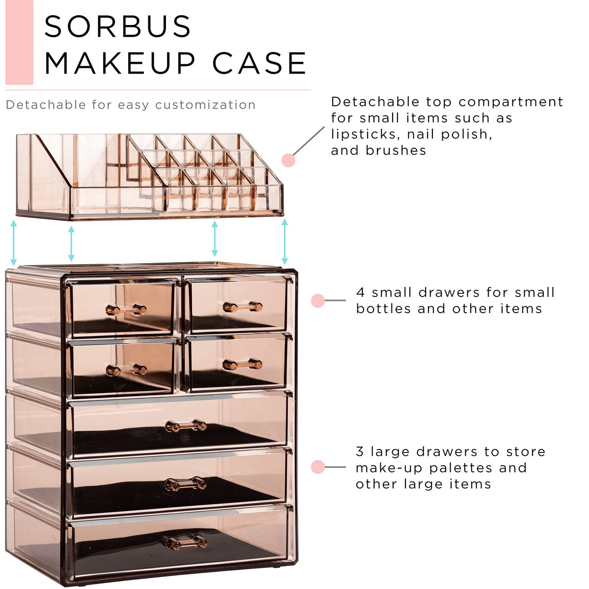 Sorbus bronze glow design offers stylish vanity storage and clear visibility