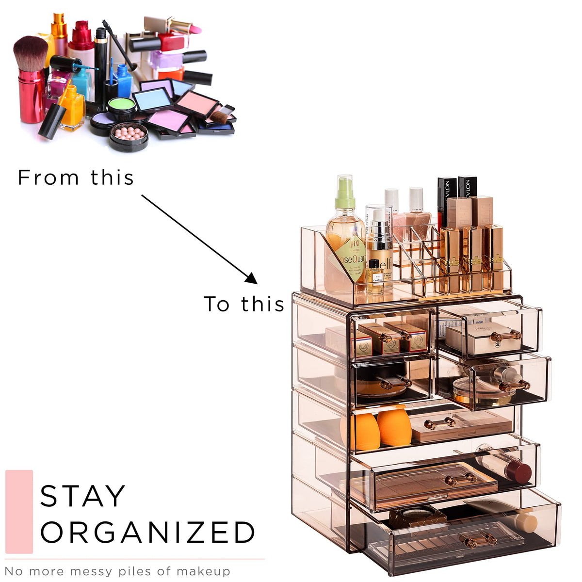 Sorbus clear bronze glow organizer blends with any decor