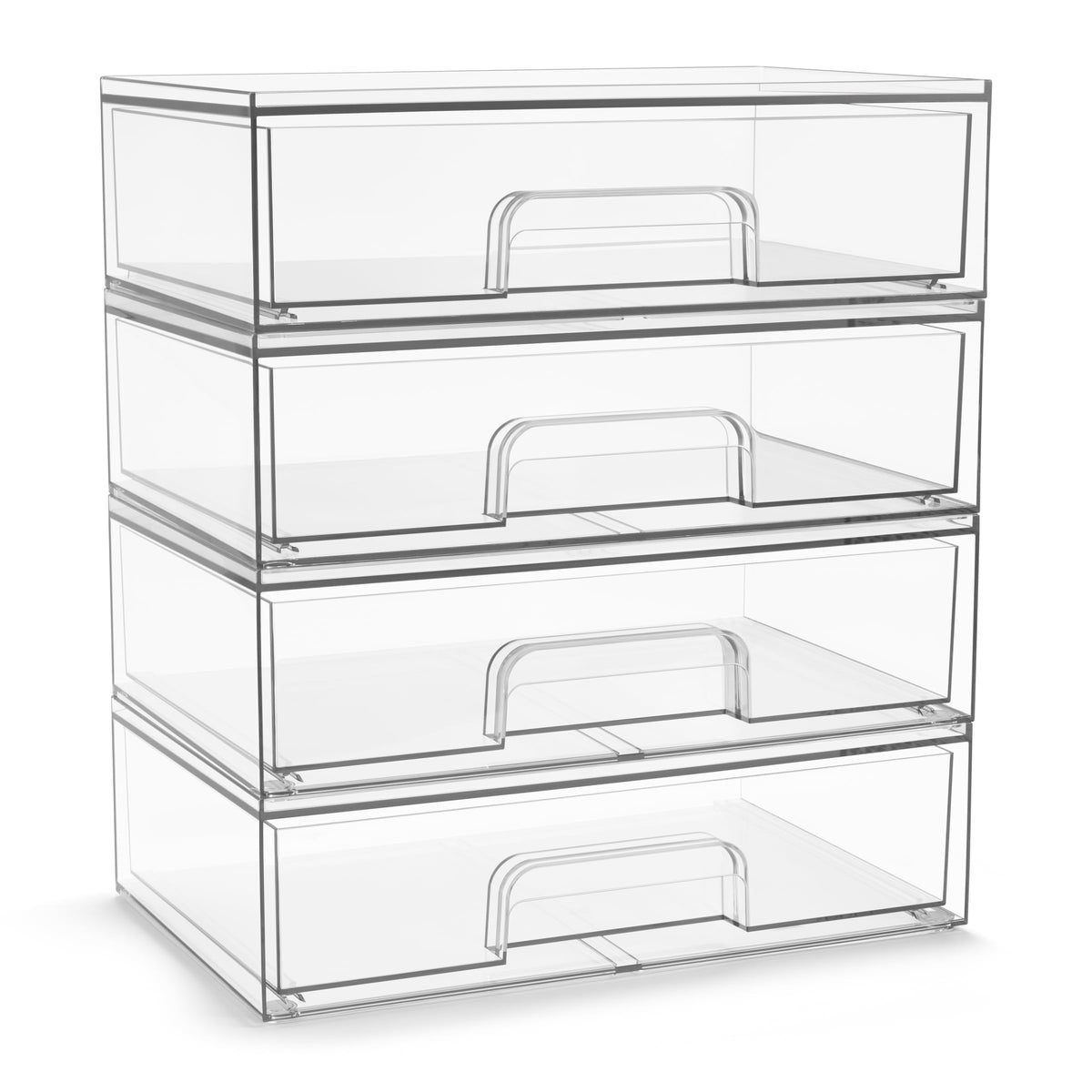 Sorbus acrylic clear organizer drawers show 4-pack wide storage for makeup and bathroom organization