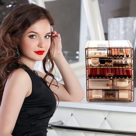 Sorbus compact vanity storage fits on small countertops and vanities.