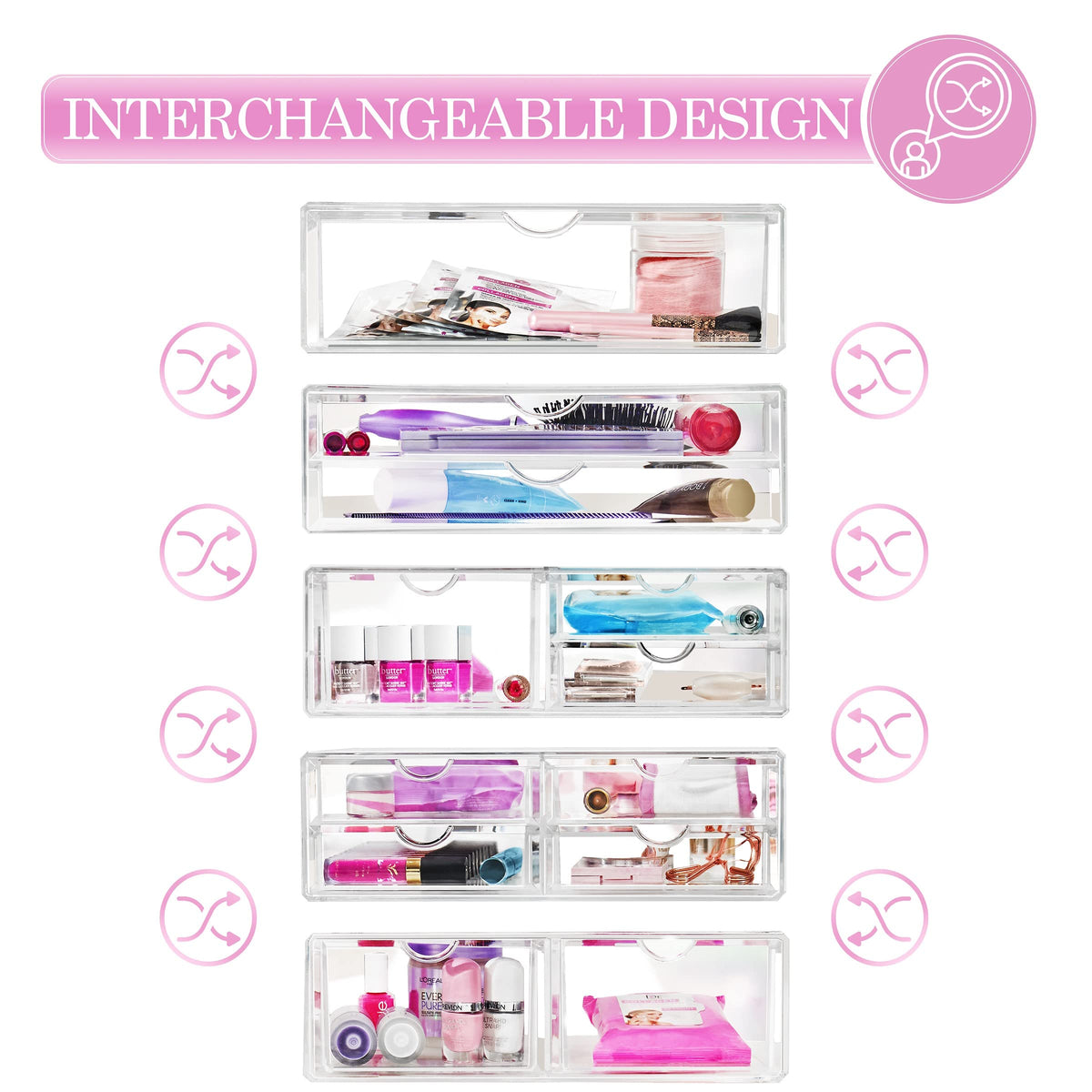 Sorbus large stackable drawers close-up emphasizing sturdy acrylic and clean organization