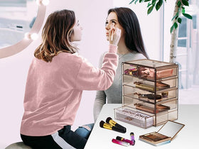 Sorbus brushes, lipsticks, and jewelry organized in one stylish unit.