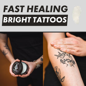 Sorry Mom Tattoo Butter aftercare helps calm redness during tattoo sessions.