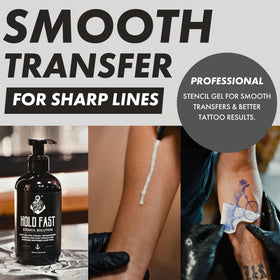 Sorry Mom stencil transfer gel in action delivering crisp outlines for tattoos.