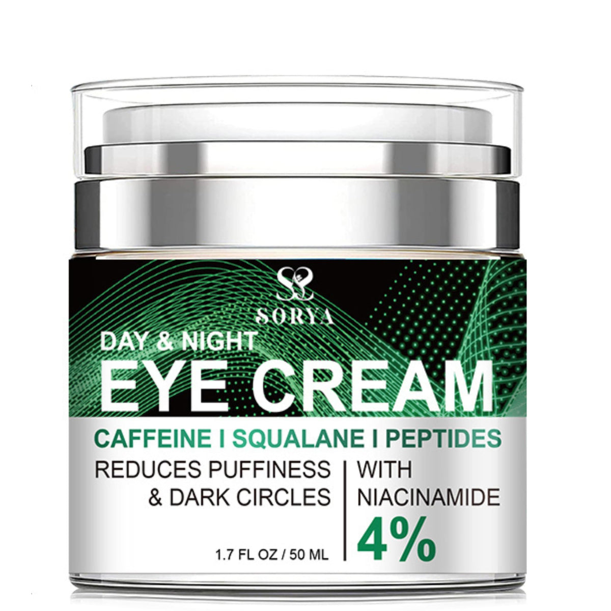 SORYA caffeine eye cream bottle revitalizes tired-looking eyes.