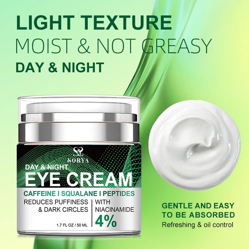 SORYA caffeine eye cream ingredients highlight niacinamide and peptides.