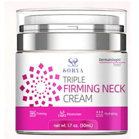 SORYA neck firming cream bottle close-up shows hydration and fast absorption.
