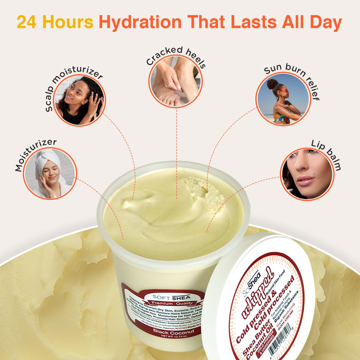 SoShea Ghana-sourced butter close-up highlights natural origins.