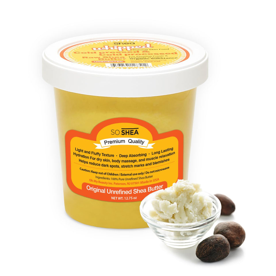 SoShea Whipped Shea Butter unscented original bottle shows premium hydration for dry skin.