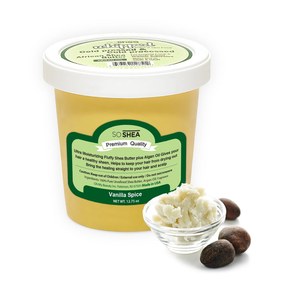 SoShea Whipped Shea Butter Vanilla Spice bottle showing rich hydration for dry skin