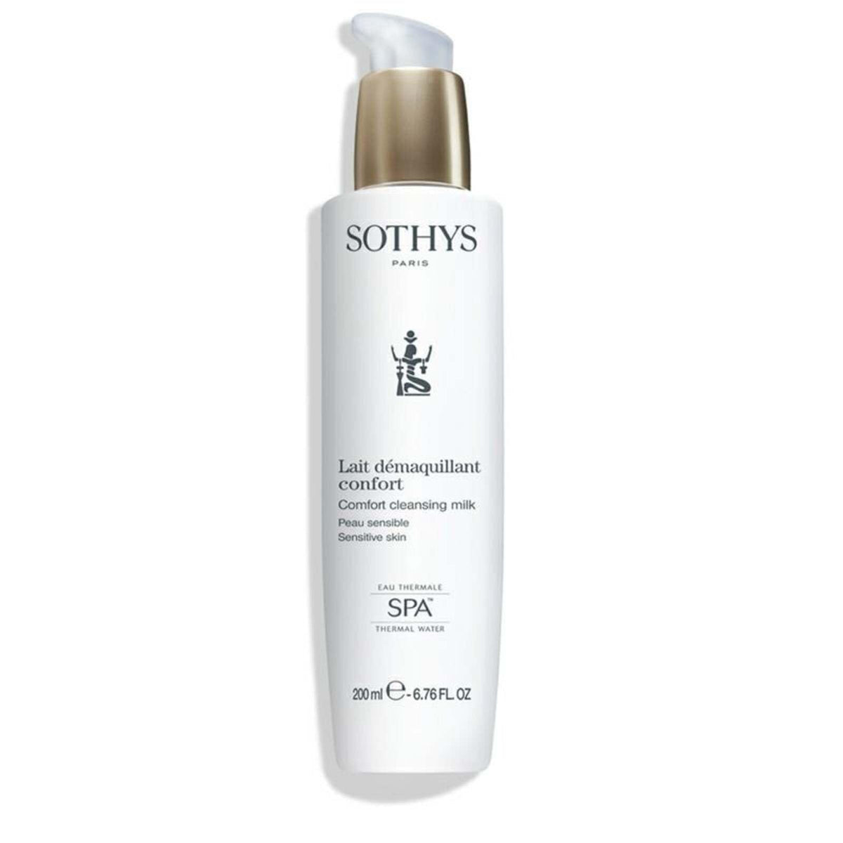 SOTHYS Comfort Cleansing Milk bottle being poured for gentle makeup removal