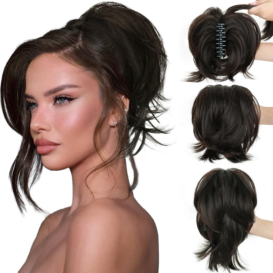 Sotpmal short claw clip ponytail extension blends naturally with hidden wires for versatile styling.