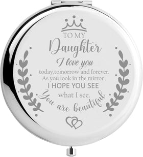 Soulpetals engraved message mirror close-up, a sentimental keepsake for daughters.