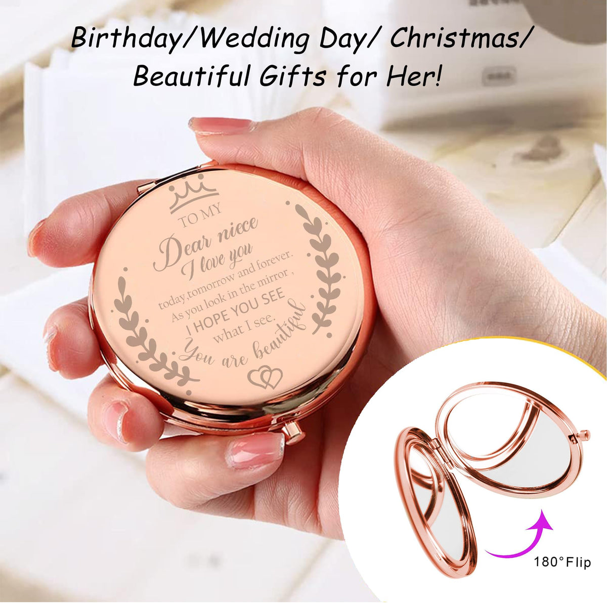 Soulpetals engraved makeup mirror with heartfelt message