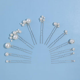 Soulshow pearl hair pin bundle display, illustrating multiple pins for customized bridal updos.