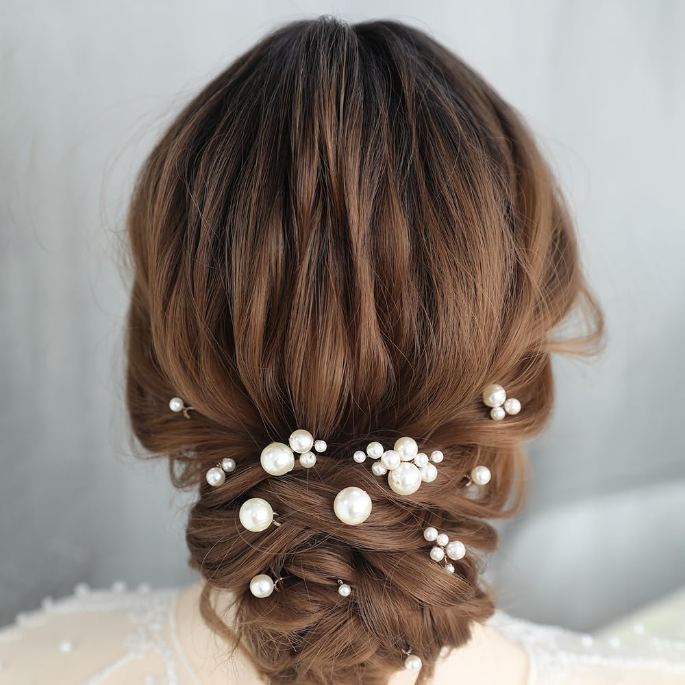 Soulshow pearl bridal hair pin worn in hair, showcasing versatile styling for brides and guests.