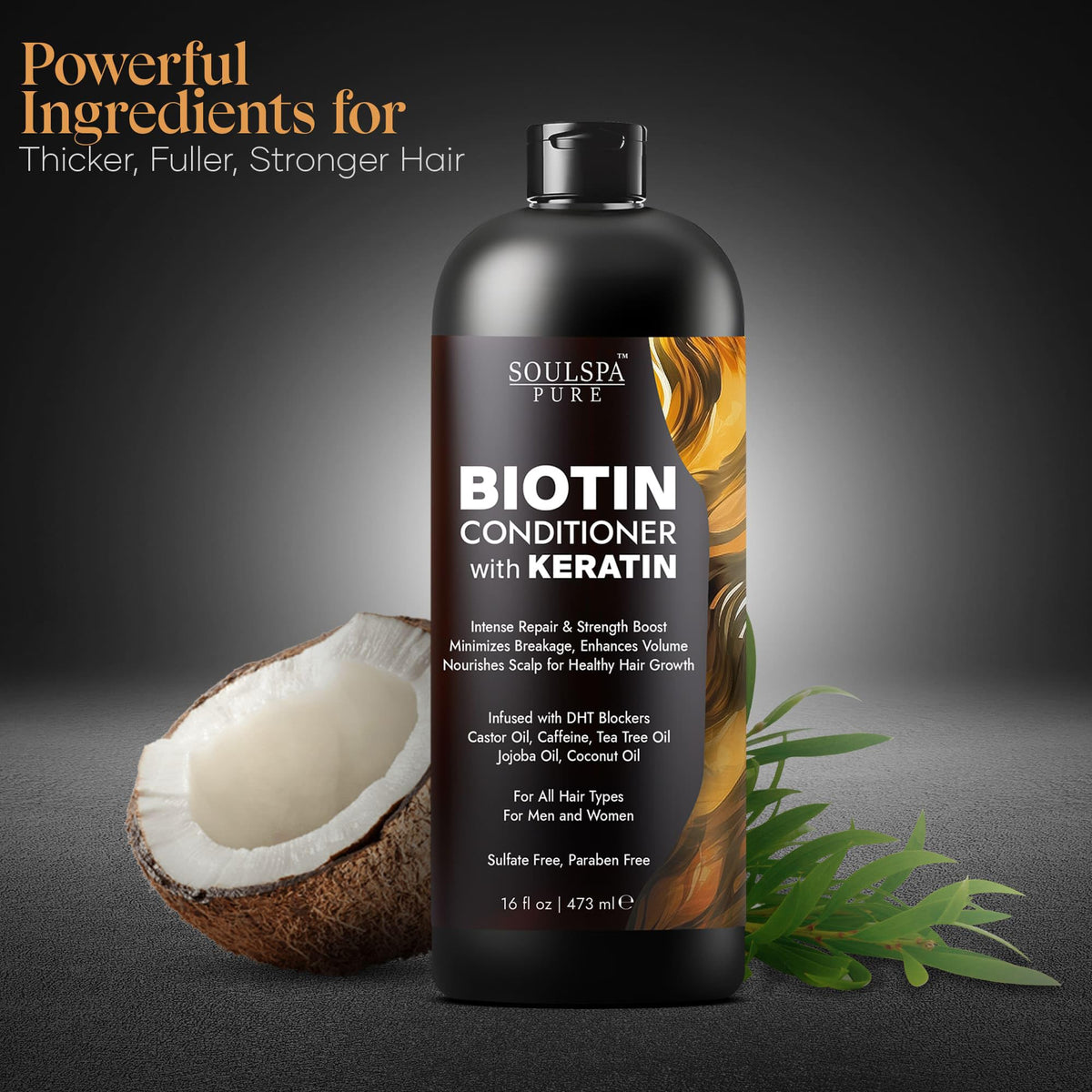 SOULSPA PURE Biotin Conditioner hair strands close-up reveals shine