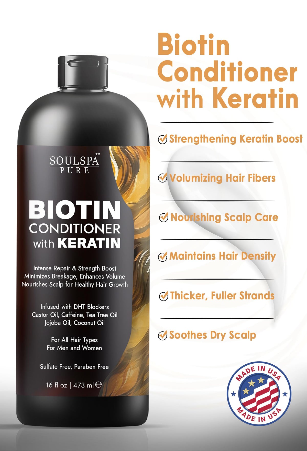 SOULSPA PURE Biotin Conditioner keratin detail shows smoothing action
