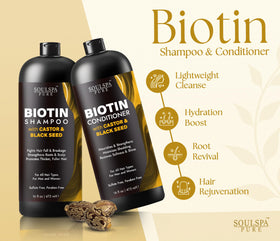 SOULSPA PURE black seed oil bottle suggests antioxidant nourishment for healthier strands.