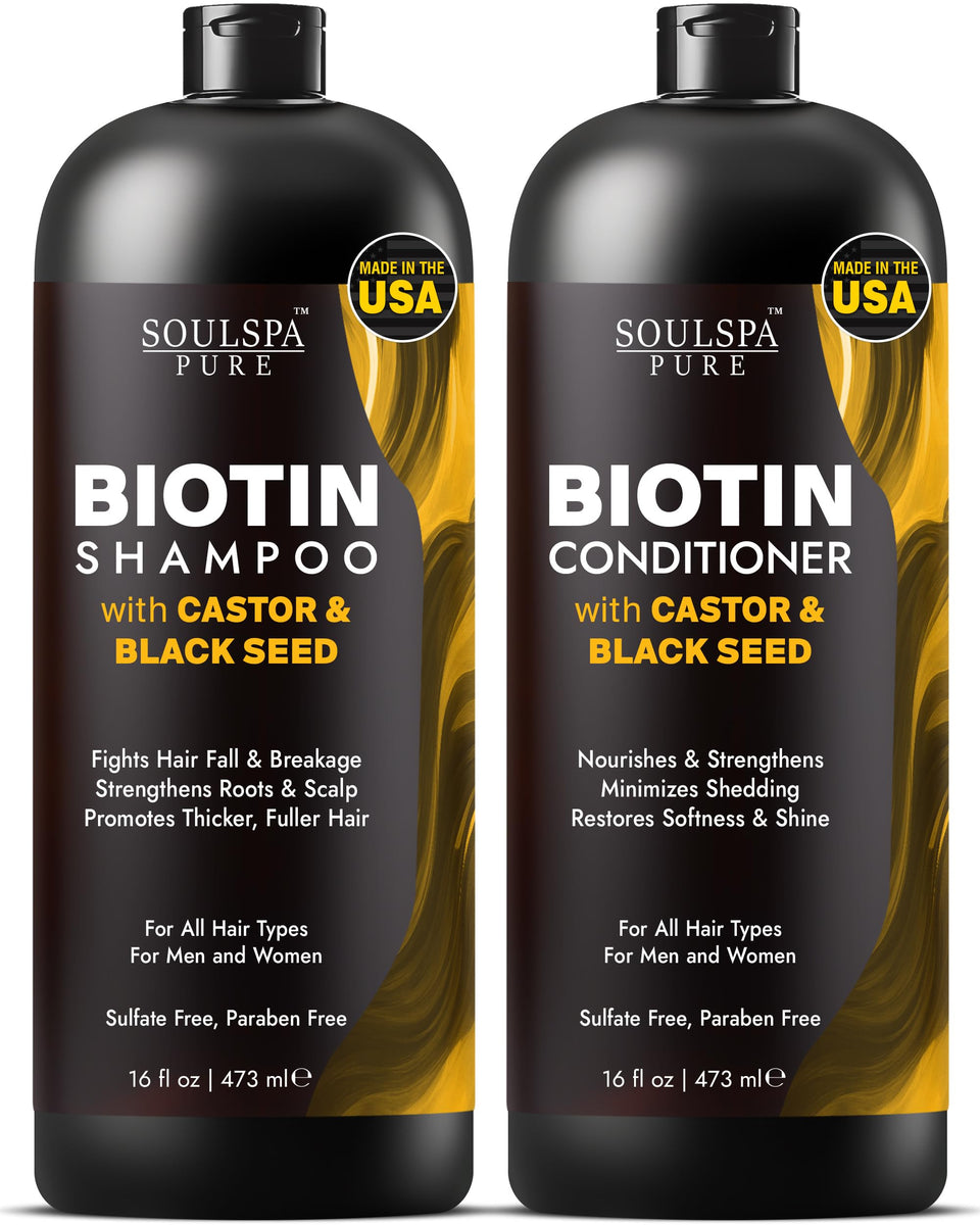 SOULSPA PURE castor oil bottle promotes root nourishment for stronger hair.