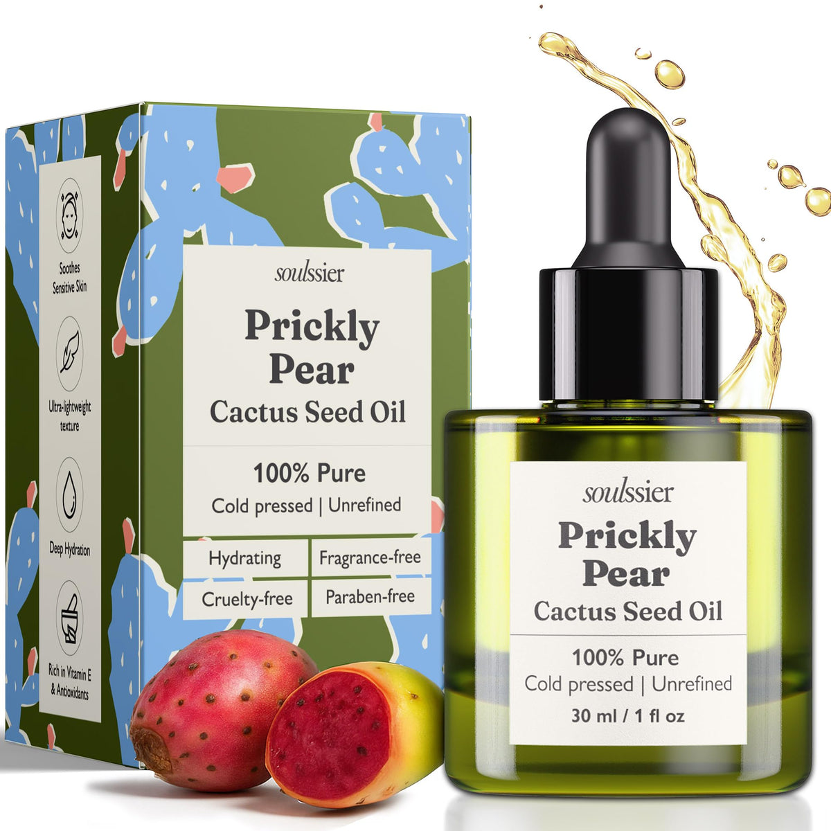 Soulssier prickly pear seed oil bottle ready for daily skincare nourishment