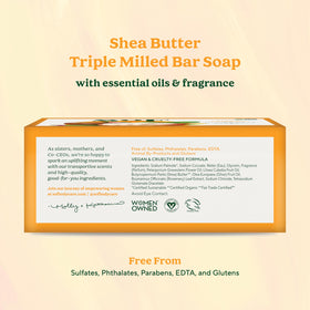 Close-up of South Of France SoF bar soap with creamy lather ready to use