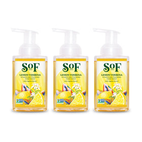 South Of France SoF Lemon Verbena foaming hand wash in a 3-pack, refreshing cleansing.