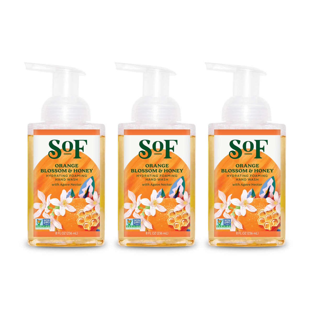 South Of France SoF hand wash bottle with orange blossom aroma providing gentle hydration.