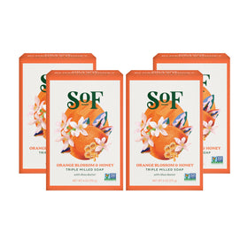 South Of France SoF orange blossom honey bar soap pack showing creamy cleansing experience