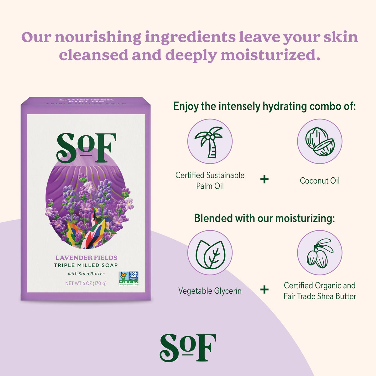 South Of France vegan, non-GMO soap free from harsh additives.