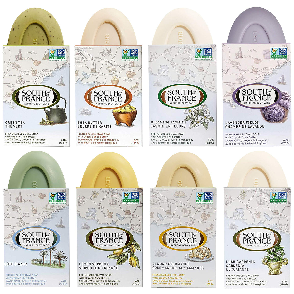South Of France triple milled bar soap variety pack display