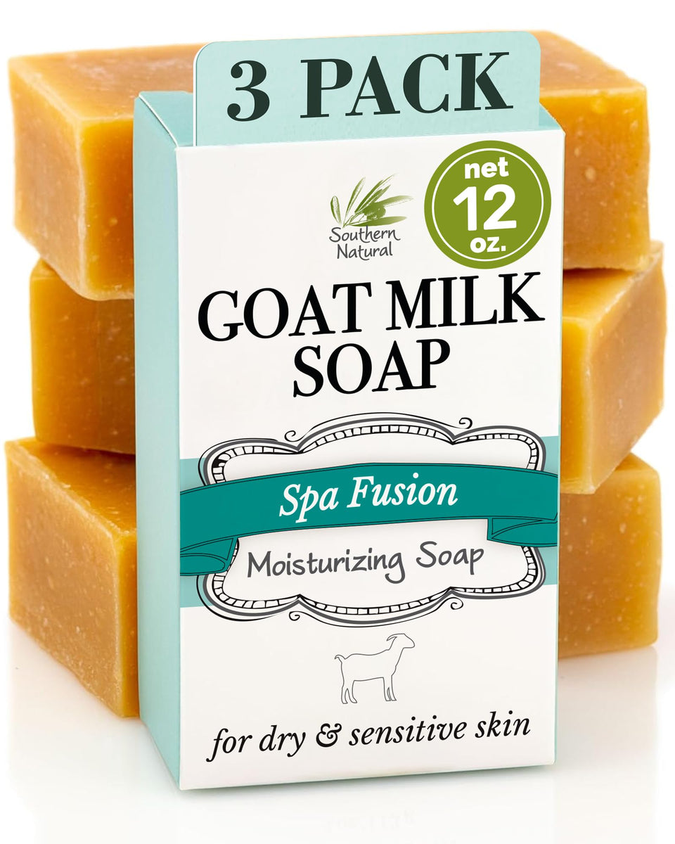 Southern Natural Goat Milk Soap Bar 3-Pack front label highlights gentle cleansing for sensitive skin