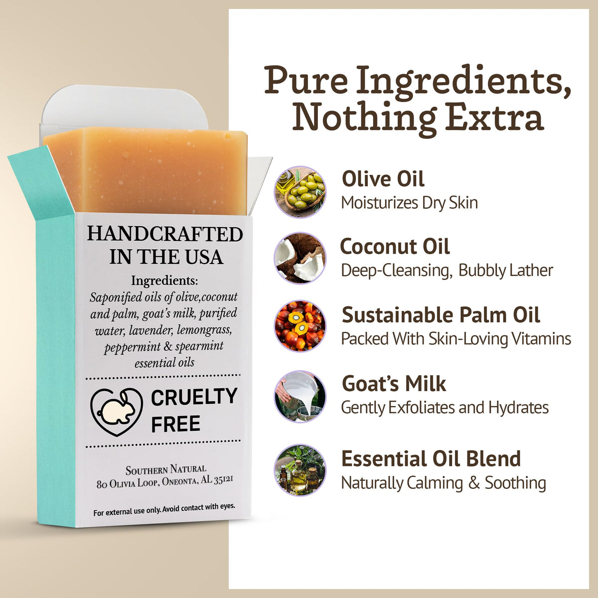 Southern Natural Goat Milk Soap Bar 3-Pack lather closeup shows creamy foam ideal for daily use