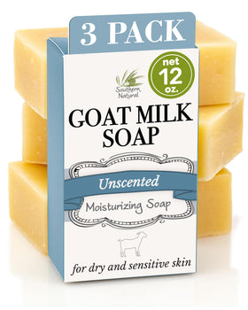 Southern Natural unscented goat milk soap bar in gift-ready packaging for dry skin