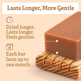 Southern Natural turmeric honey lemon goat milk soap bar aged eight weeks for a denser, longer-lasting bar.