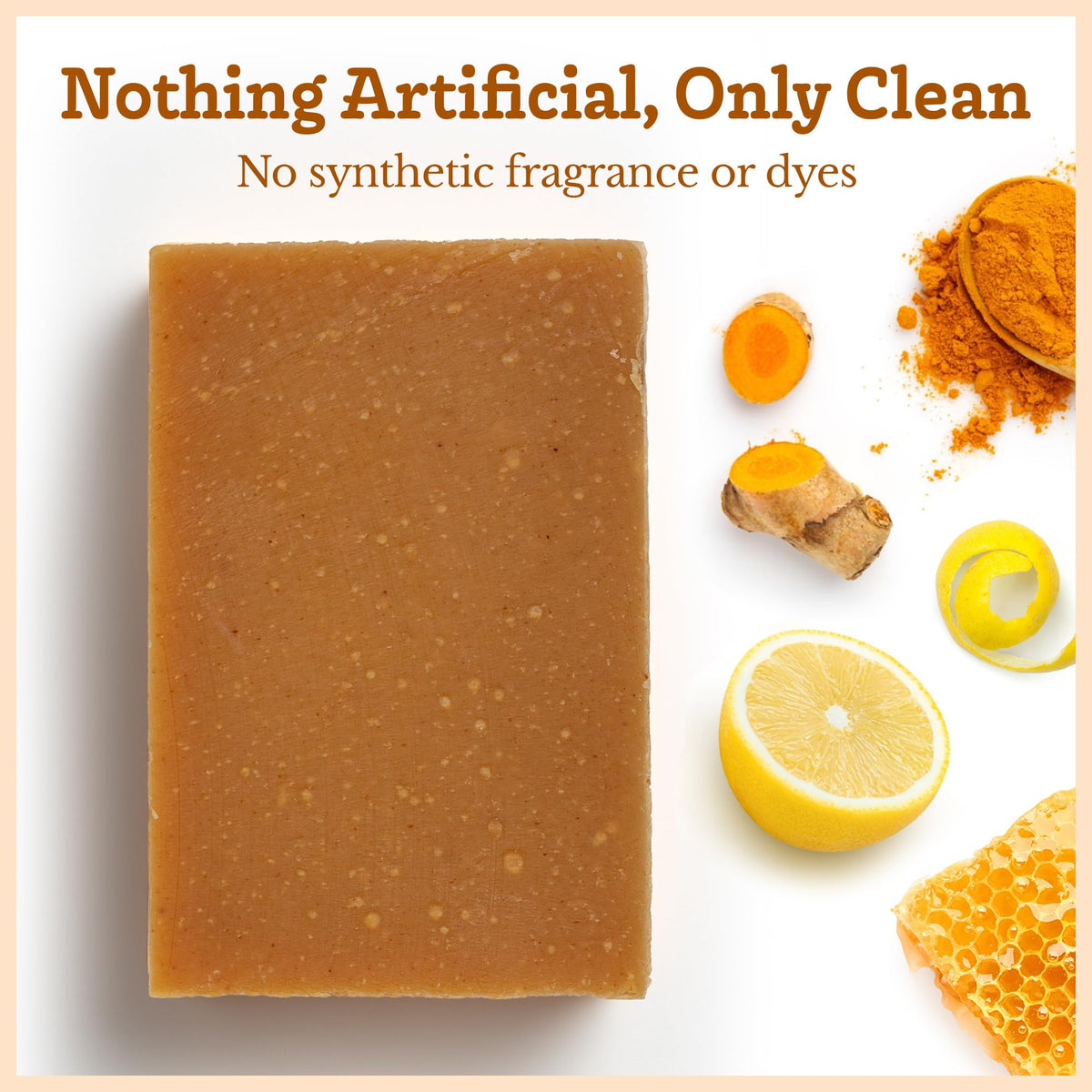 Southern Natural turmeric honey lemon goat milk soap bar dense and long-lasting for gentle cleansing.