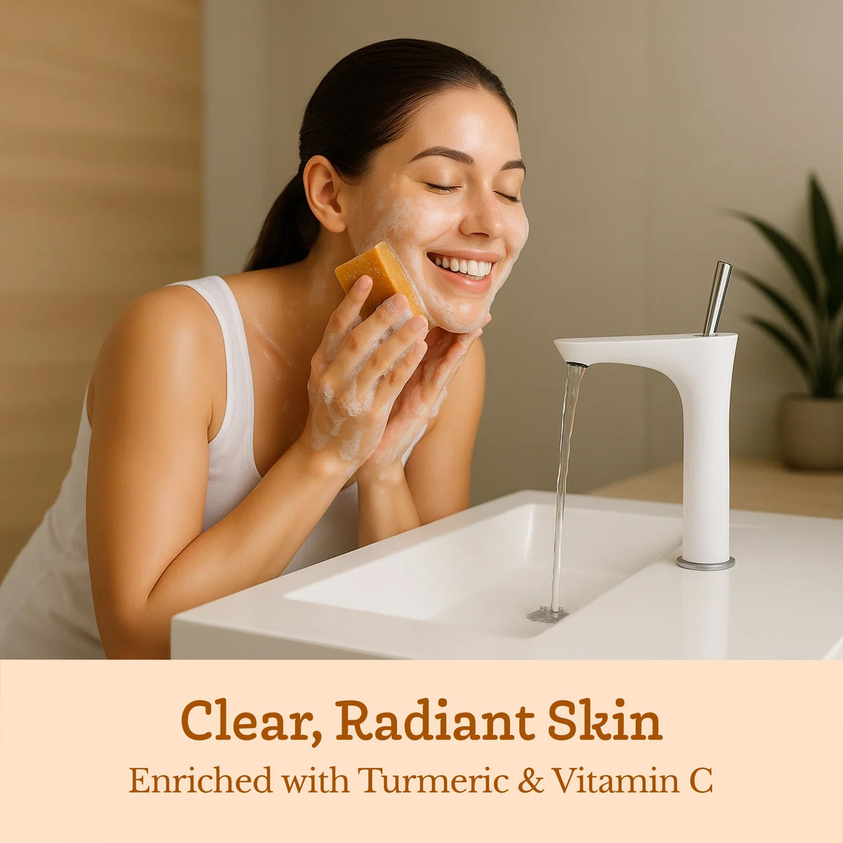 Southern Natural turmeric honey lemon goat milk soap bar lather shows creamy cleansing for face and body.