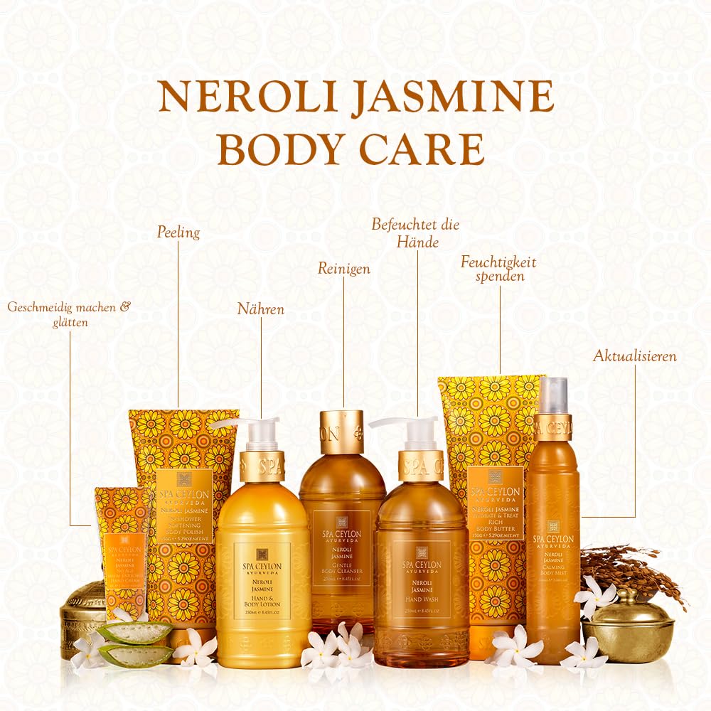 Spa Ceylon Neroli Jasmine Hand Wash ingredients highlight aloe, coconut and olive.