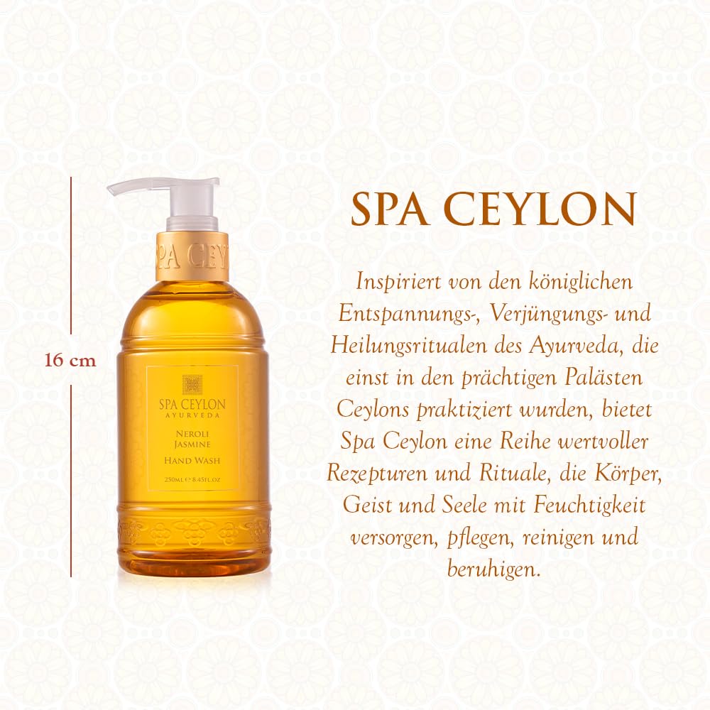 Spa Ceylon Neroli Jasmine Hand Wash label closeup highlighting floral fragrance.