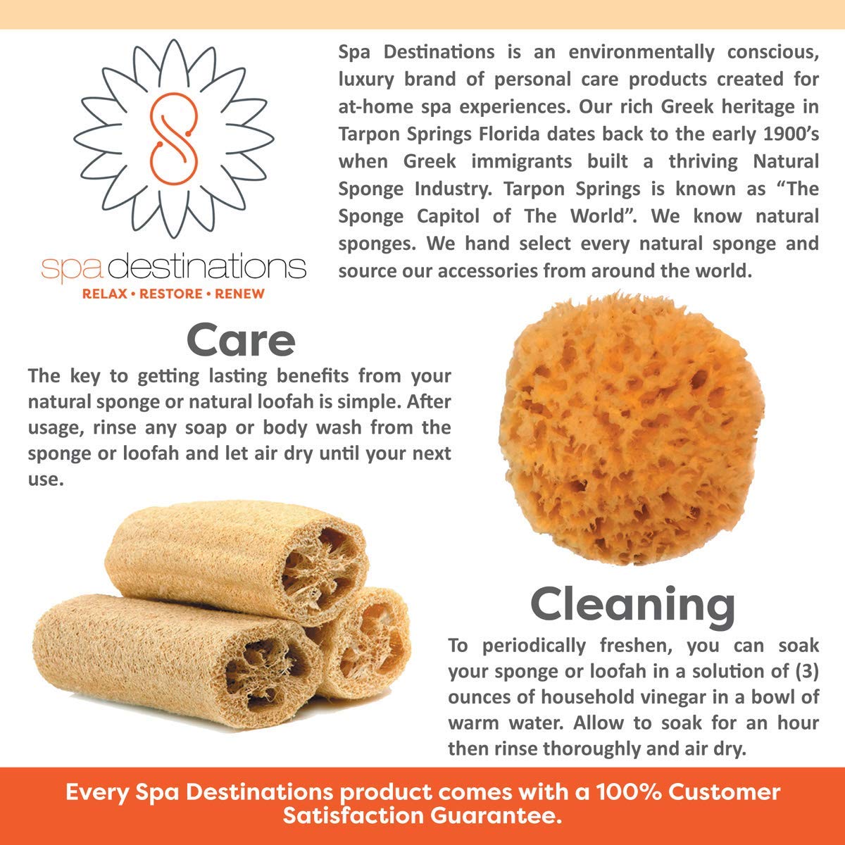 Spa Destinations natural sea wool sponge on hands demonstrates massage-like lather