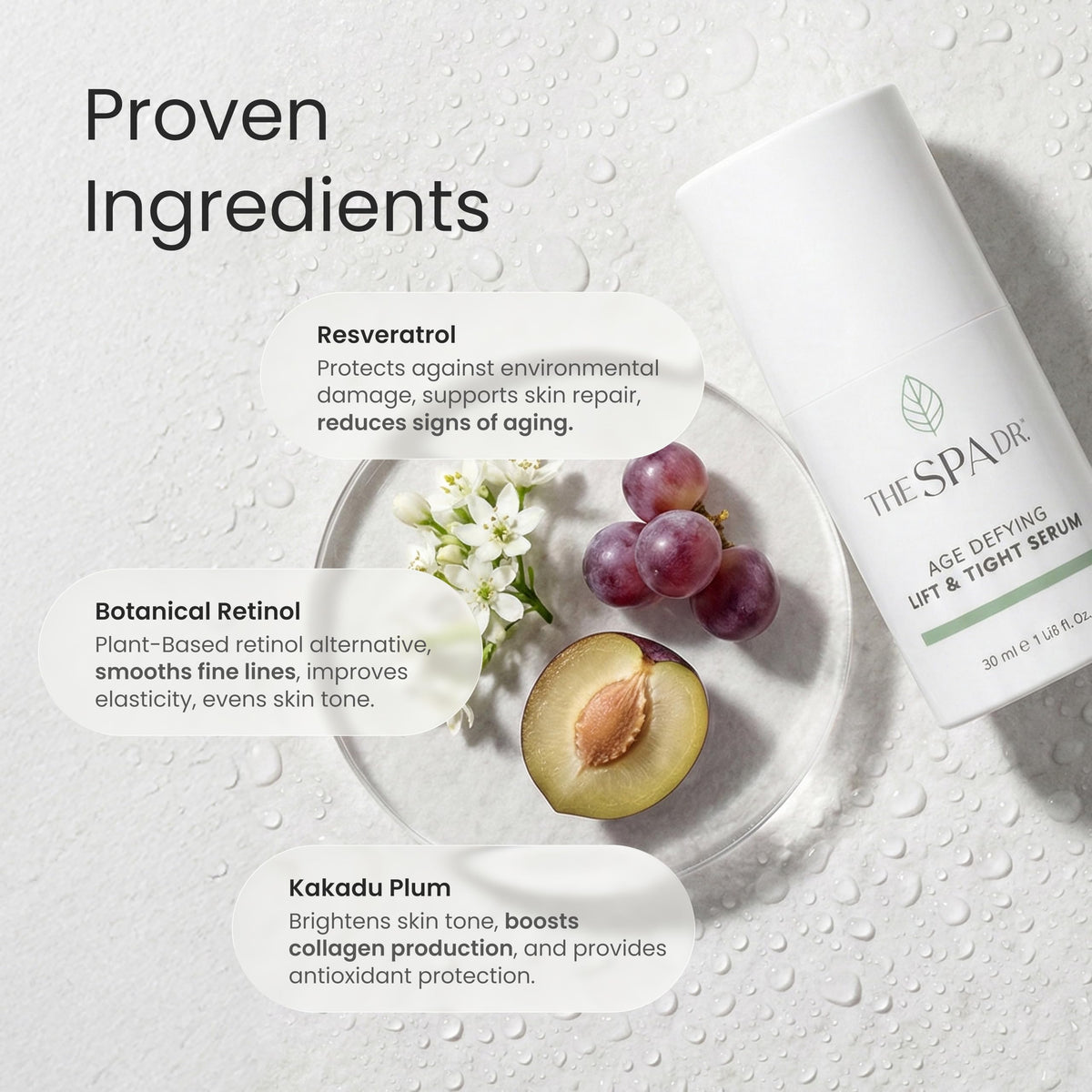 Ingredient blend of The Spa Dr. Antioxidant Serum highlights Bio-Retinol and antioxidants.
