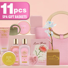 Spa Luxetique bath bomb and scrub rose set – creates a calming bath ritual.